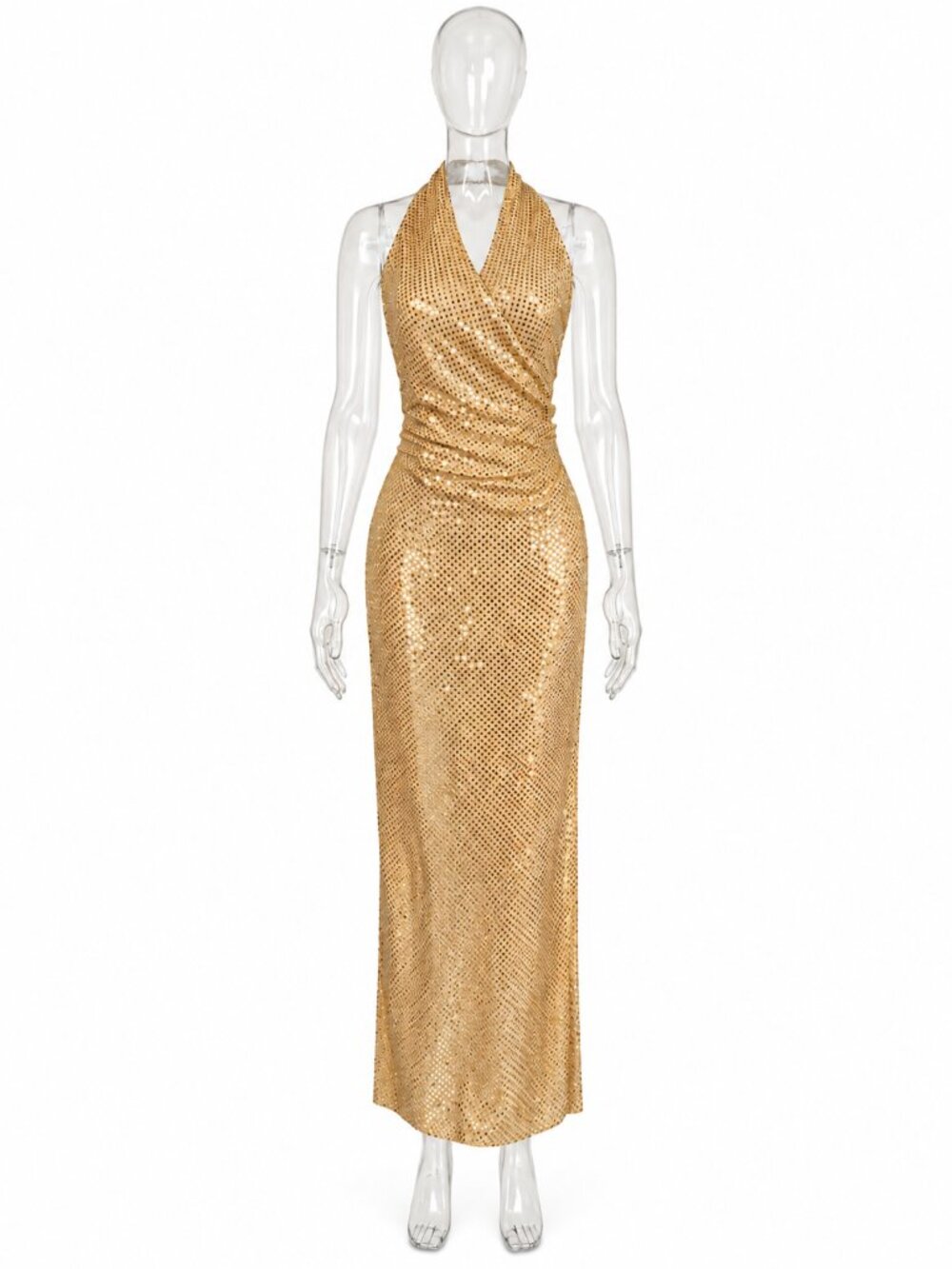 Vintage Chica’s California Gold Sequin Halter Gown Small